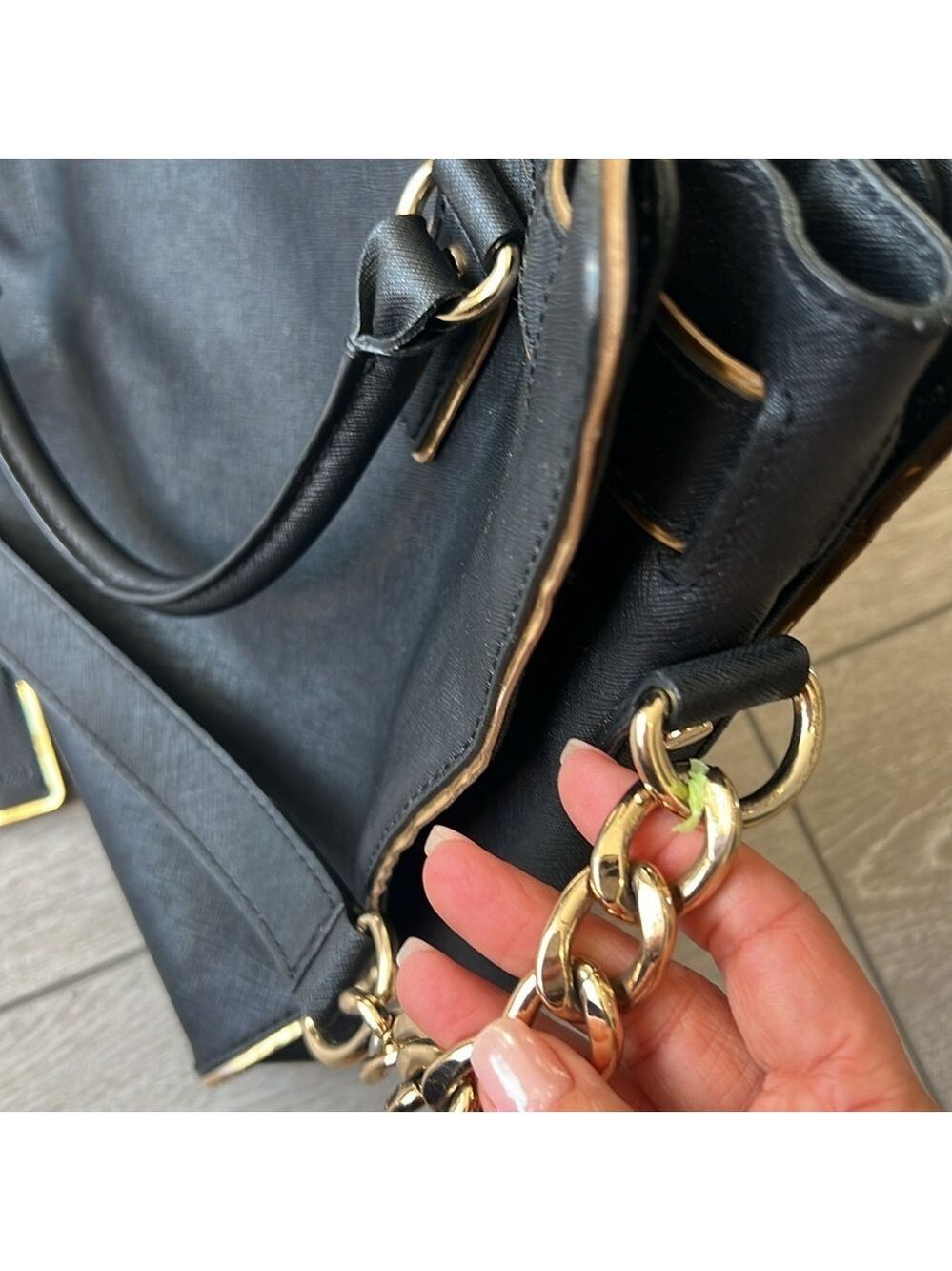 Michael Kors Black Leather Hamilton satchel Handbag with chain strap - Picture 9 of 12